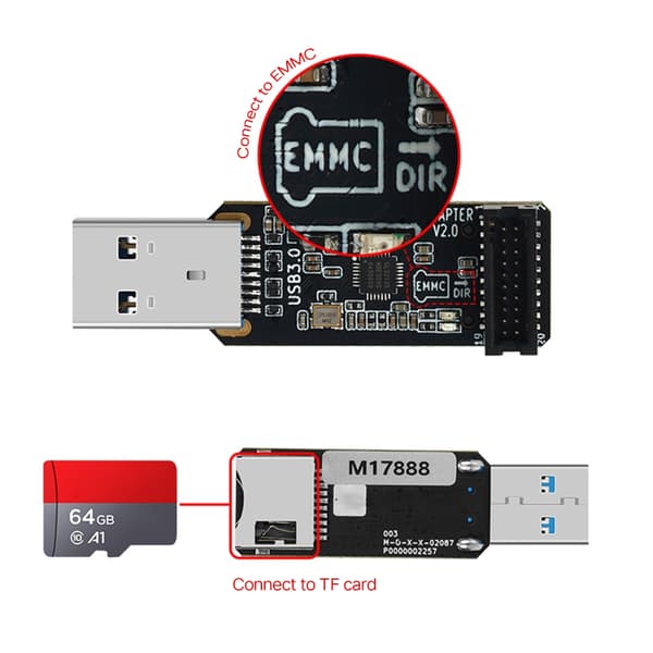 EMMC-ADAPTER V2 USB3.0-leser for EMMC-modulkort