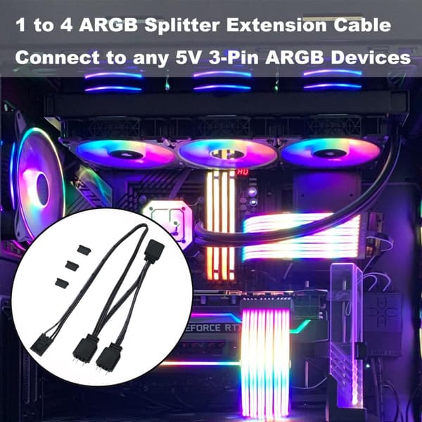 Fleksibelt 4-Pin til 5V 3-Pin ARGB Splitterkabel til HDLL120 LED-effekter