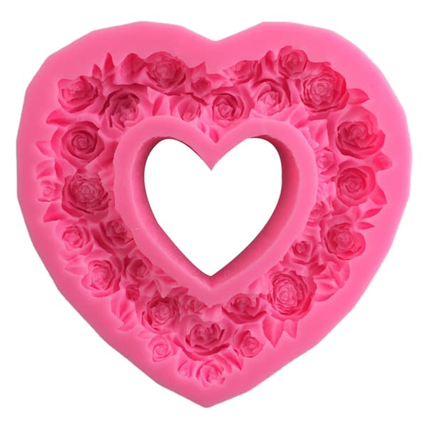 Silikon 3D Hjerte Roseformet Valentinsdag Fondantform Preget Kjærlighetskransform