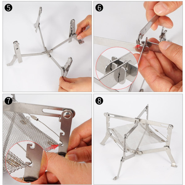 Utomhuscamping Mini Campfire Fire Pit Rack Rostfritt stål hopfällbart mesh Mesh large