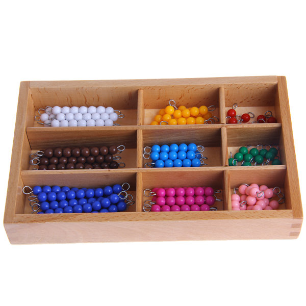 Montessori Matematik Material 1-9 pärlor Bar i trälåda Tidig förskoleleksak