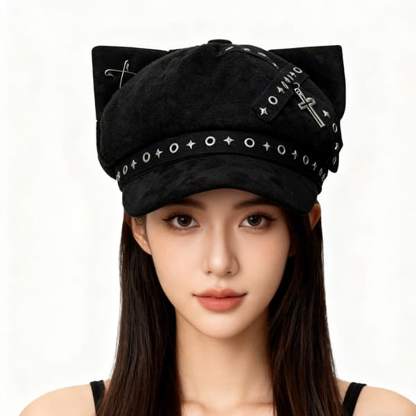 Basker Eyelet Painter Hat Cabbie Hat Kitten Ear Subkulturell Hodeplagg