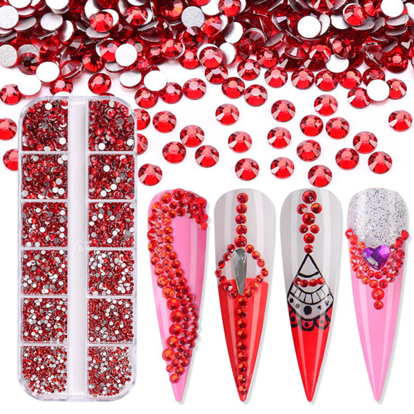 3600 st Nail Art för Rhinestone AB Rhinestones Beads Nail Gems Rundformade Flatback Gems Stones Dubbar 6 storlekar med låda Crystal AB