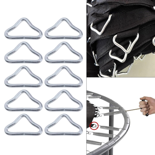 10 st för Triangel Stålringar Spänne 1,5" Loop Ring V-ringar Remmar Trampolin Mat Parts Ersättning Reparation Tillbehör