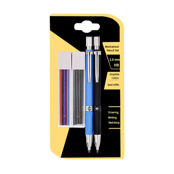 2,0 mm ritning automatisk penna med 2 lådor påfyllning Plast fat Skolkontorsmaterial Present för barn Konstnär målare