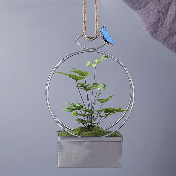 Dekorativ järnblommavas rektangulär planteringskruka med magnetisk fjäril rektangulär växtblombehållare Silver