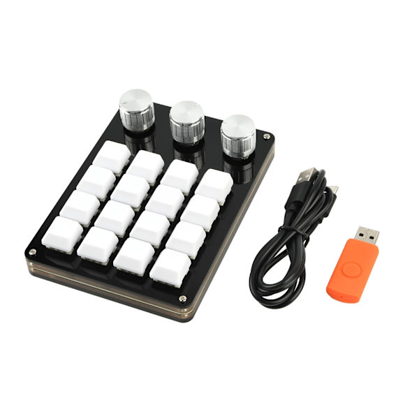 Bärbart Mini Tangentbord med 16 Tangenter 3 Rattar Programmerbart Löstagbart USB Bakgrundsbelyst