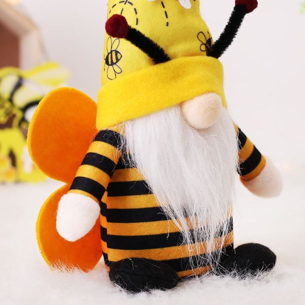 Bee Gnome randiga tomtar med vingar Tiered bricka Dekor Elf Ornament null - B
