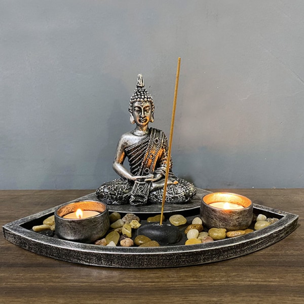 Buddhastaty Ljusstake Rökelsehållare Skulptur Harts Buddhistiskt hantverksprydnad null - B