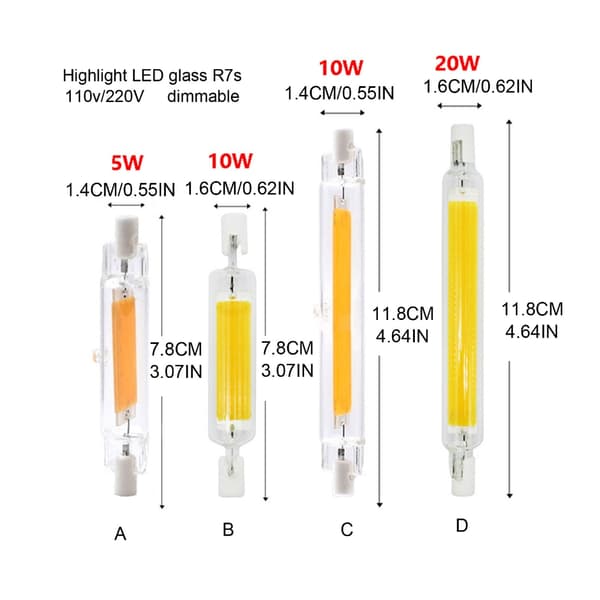 2 stk. LED dæmpbar projektør R7S projektør til lys Cold White 78mm 10W