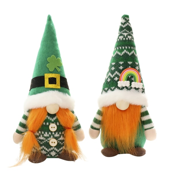 Saint Patrick's Day Gnome Irish Green Leaves Face Mindre Docka Ornament Dekor för Festival Nyårsfest Bakgrundsdekor Womens