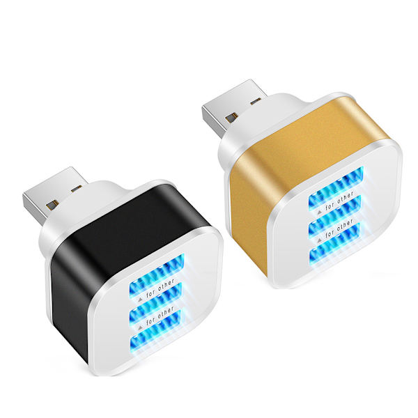 Ny USB 2.0 Dock Extender 3-ports Extended USB Splitter Hub Miniladdare Multifunktionell för skydd Svart/Gyllene Black