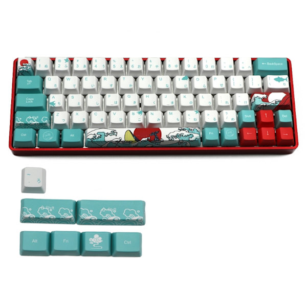 Ryska 71 Tangenter Havskorall Ukiyo-e Keycap Dye Sublimation OEM Mekanisk Tangentbord Keycap För GH60 XD64 DZ60 GK61 GK64
