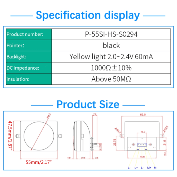 P-55SI-HS-S0294 VU Meter Hög precision Stereoljudförstärkare Bakgrundsbelysning med Driver Board Ljudnivåmätare för gör-det-själv-hem