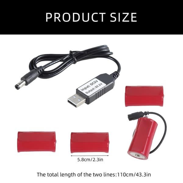 USB Strømkonverter Boost Batterieliminatorer USB 5V2A til 6V LR20 D Batteri