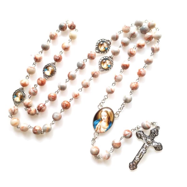 Rosenkrans katolskt halsband Bönmedalj för korset heliga landet Religiösa smycken gåva heligt krucifix halsband pärlor för kvinnor
