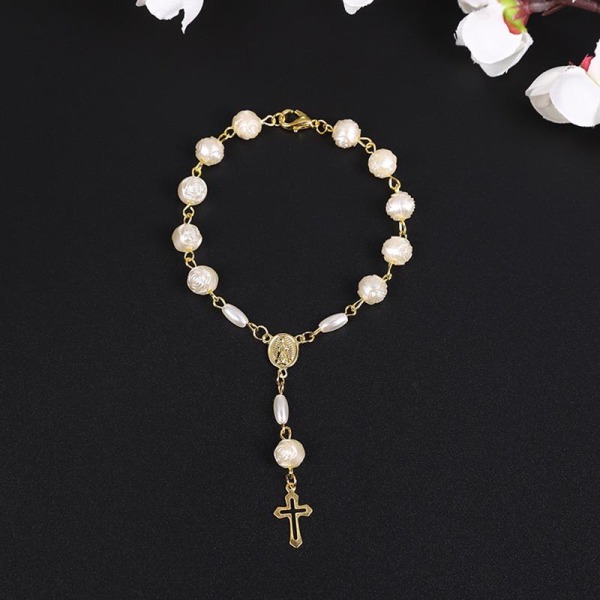 Rosenkrans pärlor katolska för kvinnor Rosenkrans armband för kors berlocker religiösa hängslen Silver