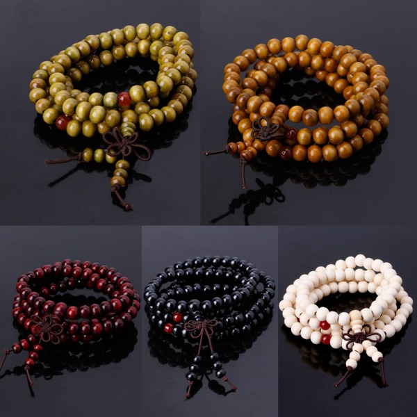 Naturligt sandelträ buddhistiska bönearmband 8 mm pärlor Armband 108 träpärlor Meditationsarmband present för män kvinnor Green