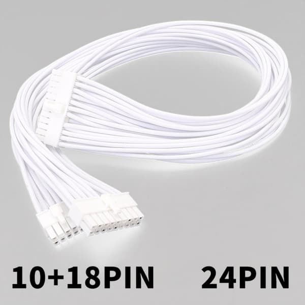 24PIN Modulär Strömkabel till 10+18PIN Flätad Vit Kabel 24Pins
