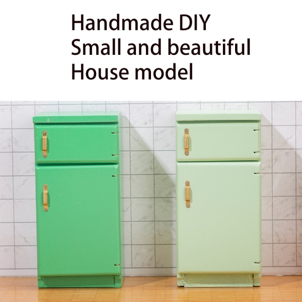 Mini Dollhouse Kylskåp Tillbehör Realistisk DIY Grön Kylskåp Modell Light Green