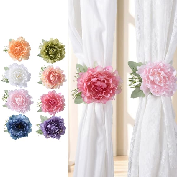 2-pack eleganta gardinhållare konstgjord blomma dekorativa repbindningsklämmor Apricot