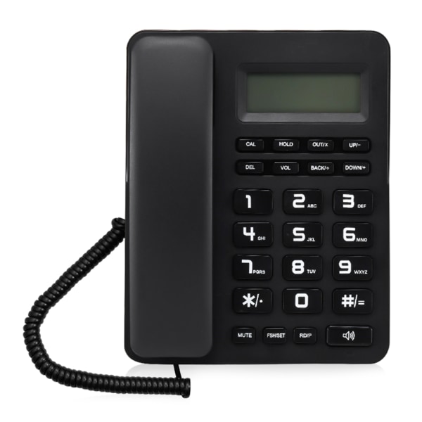 VTC-500 fast telefon med sladd, stor knapp och LCD-skärm för seniorer Stationär väggmonterad telefon för hem och kontor Black