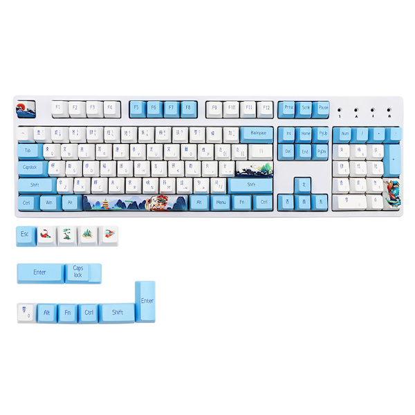 117 Taster PBT Keycap Blå og Hvit Porselen OEM Profil Mekaniske Tastatur Keycaps For IKBC/ DURGOD/ RK61 /Filco
