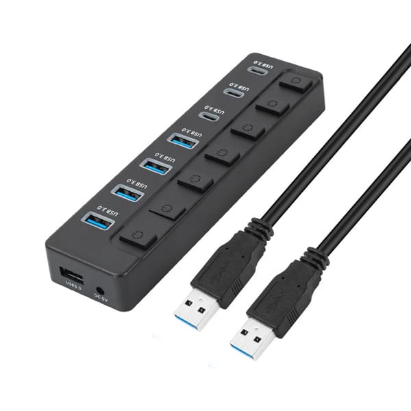 Snabb 5 Gbps USB C-adapter 7 Portar 4 USB3.0 3 Typ C med Strömbrytare