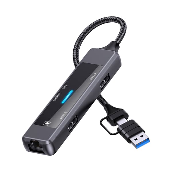 Portable USB 3.0-hub med Type C 5Gbps dataport for PC-tilkobling