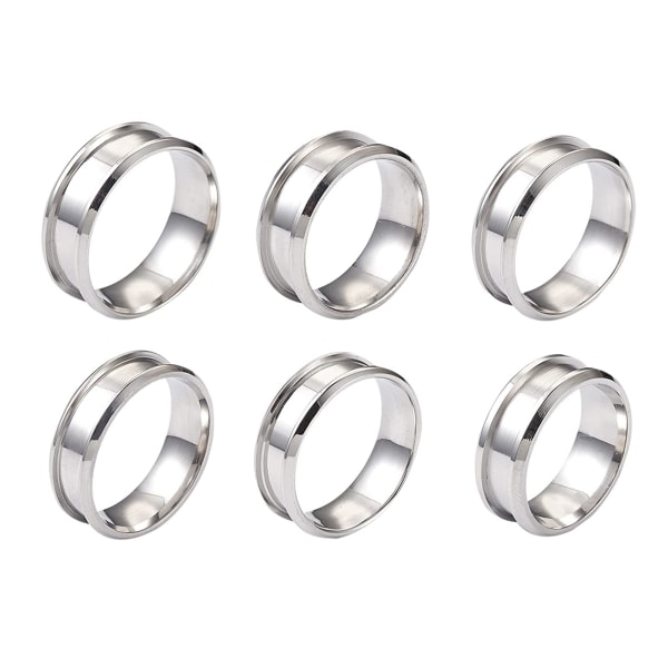 6 st 8mm rostfritt stål räflad fingerring kärna Blank för inläggningsring smycken göra polerad komfort räflad ring Silver