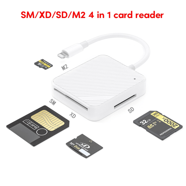 Miniminneskortläsare 4 i 1 kortläsare Kameraläsare SMSD XDM2 4 i 1 kortläsare för iPhone iPad Phone Tablet