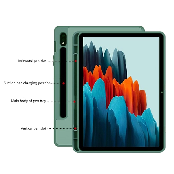 Helkroppsskyddande surfplatta för case TPU- cover med pennöppning Automatisk väckning/vila för - S7 11" S7 FE S7 Plus Green S7 FE