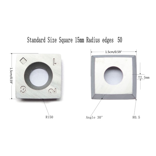 15 mm fyrkantig hårdmetallskärare, utbyte av blad för träbearbetningsspiralformade hyvelhuvuden och träsvarvverktyg