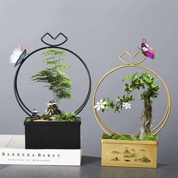 Dekorativ järnblommavas rektangulär planteringskruka med magnetisk fjäril rektangulär växtblombehållare Silver