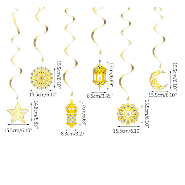 Eid Mubarak spiral hängande prydnadsföremål 6 st guld swirl för banner hänge
