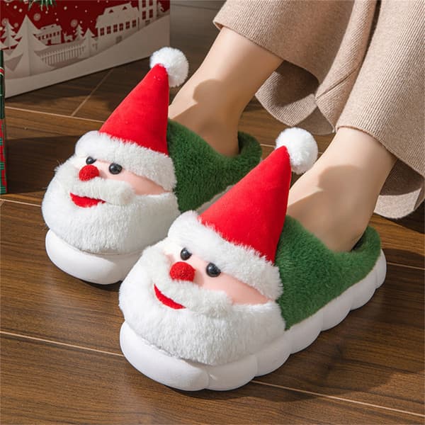 Jul Tomte Tofflor Halkfria Tjockt Vadderade Varma Vintertofflor Red D