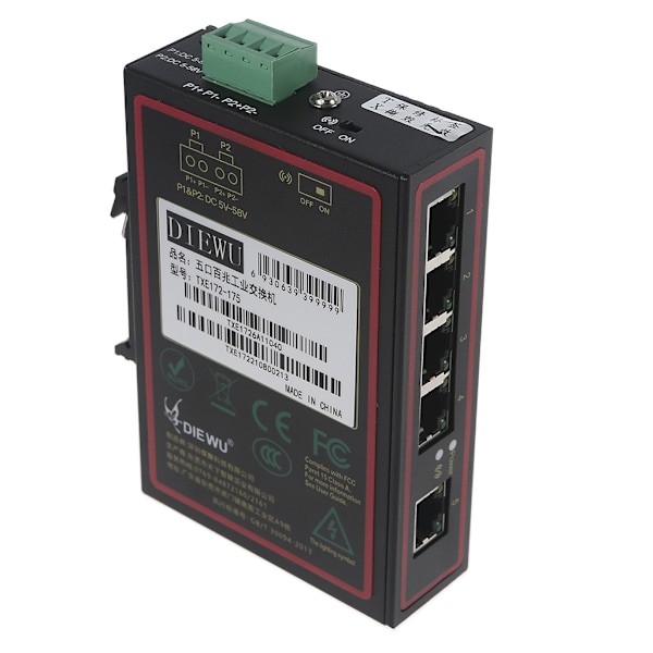 5-portars Din-Rail-nätverksswitch 10/100/1000 Mbps Kapacitet 1 Gb för livstid för Pro