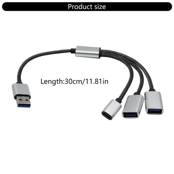 USB 2.0 Strømsplitterkabel, 1 Han til 2 Hun USB og 1 USB C Ladekabel