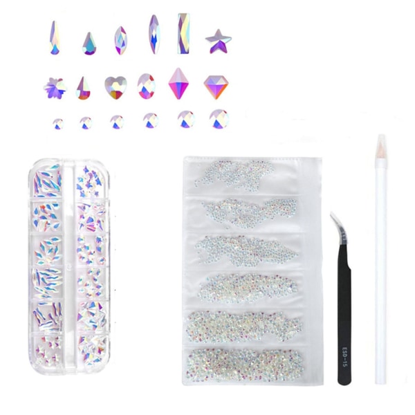 Nail Art Rhinestones Kit Multi Shapes Glass Crystal AB Nail Stones Nail Jewels Flatback Nail Gems Strass för w/ Wax 6