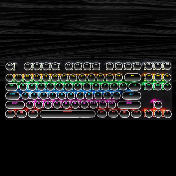 Trådbunden 87 nycklar Green Axis Punk Mekaniskt tangentbord Metallpanel Rund Keycap RGB LED-bakgrundsbelysning USB tangentbord för bärbar dator White