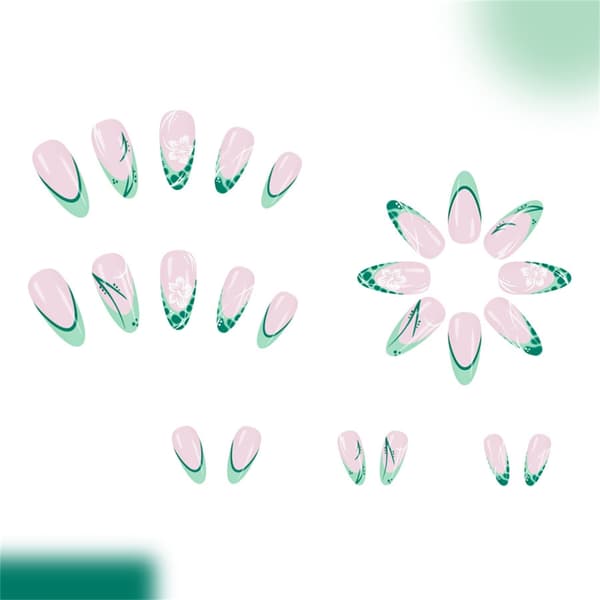 Kvalitets ABS-konstruksjon Løs Negl Grønn Fransk Blomsterkunst Press-On Negl