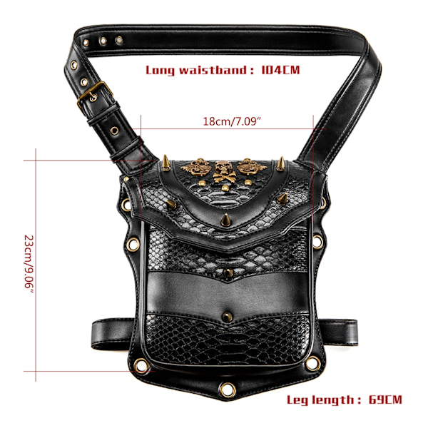 Steampunk Handväska Axelväska Myntbörs Dödskalle Ficka Nitar Motorcykel Benväska