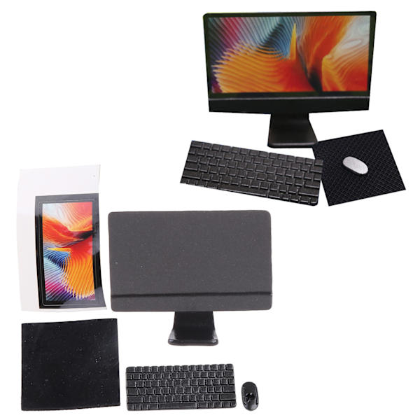 4 stk./sæt Mini Realistisk Computer Desktop Rollespil Legetøj til Miniature Rumindretning Black