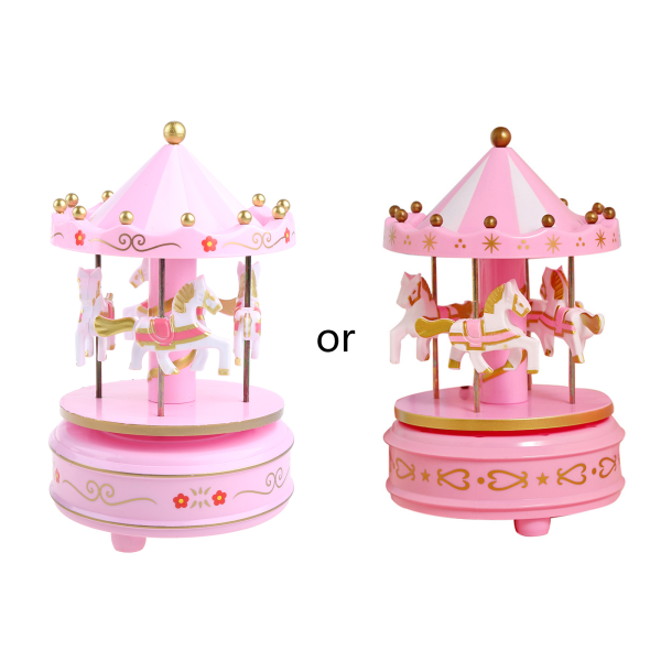 Merry-Go-Round musikdosa med LED-ljus Musikkarusell Hästleksak Födelsedagspresent Pink