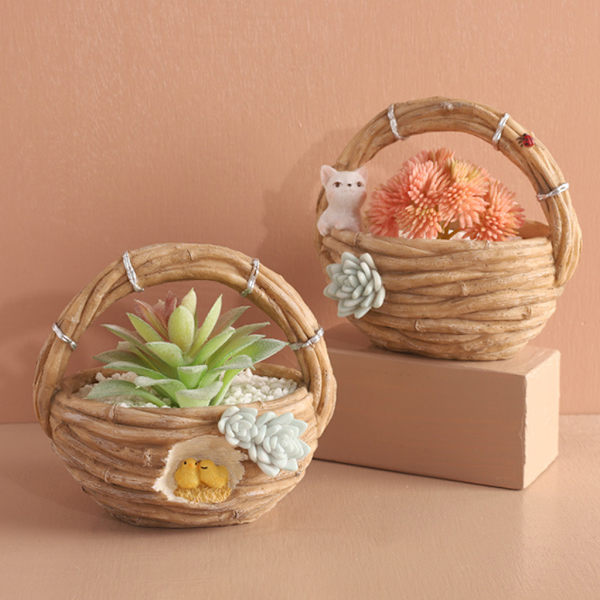 Succulent Planter Simulering Bambu Korg Blomkruka Plant Kruka Harts Vas Dekor B