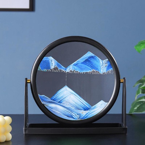 Roterbar Moving Sand Art Picture 3D Motion Display Flödande Quicksand Ram Blue