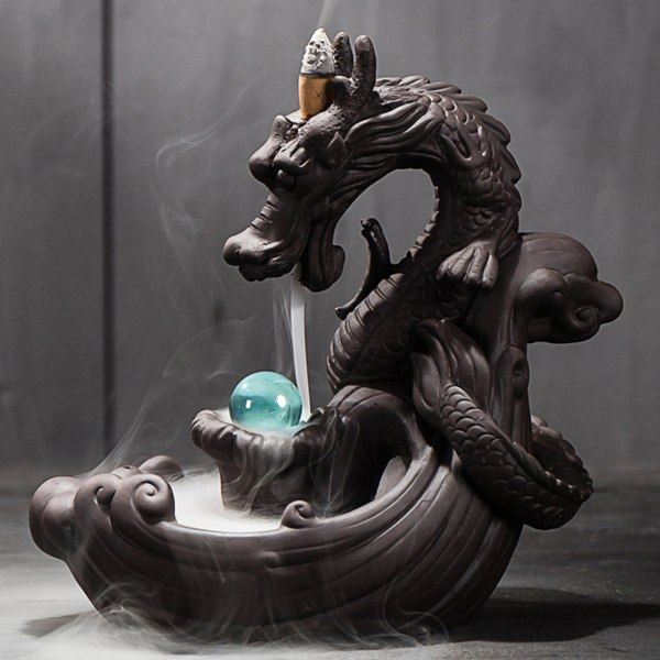 Keramisk Dragon Playing Bead Backflow Rökelse för Burner Keramikhantverk