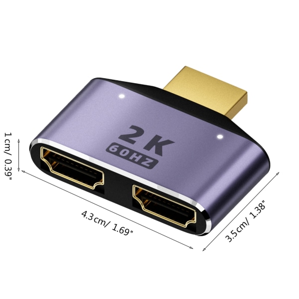 HDMI-kompatibel Splitter 1 in 2 Out 2K Splitter för FullHD 2K@60HZ 1920x1080 3D Splitter (1 källa till 2 skärmar)