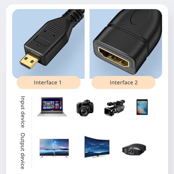 MicroHDMI hann til hunn-kontakter for 4K videostrømming