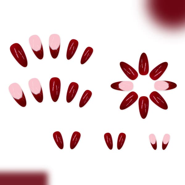 Press On Negle Rød Gradient Glimmer Blomsterdesign Øjeblikkelig Stilopgradering
